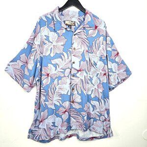 Havana Jacks Cafe Button Down Shirt Hawaiian XXL Blue Tropical HIbiscus